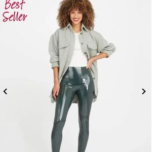 SPANX Faux Patent Leather Leggings Deep Green